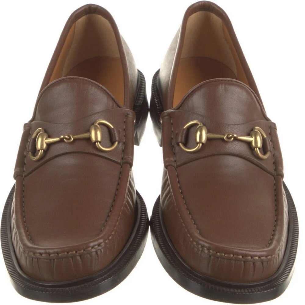 GUCCI HORSEBIT LOAFERS Unisex Leather Brass Luxury Designer Authentic BROWN